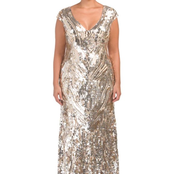 V-neck All Over Sequins Gown